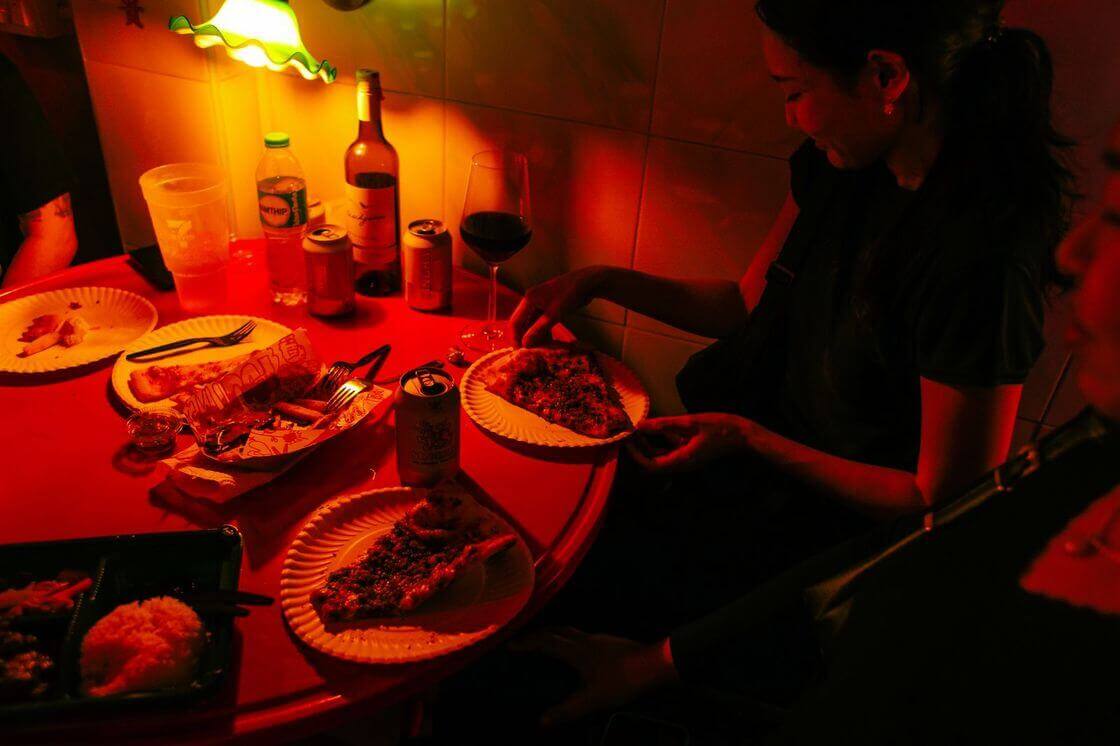 Pizza on a table, night mood
